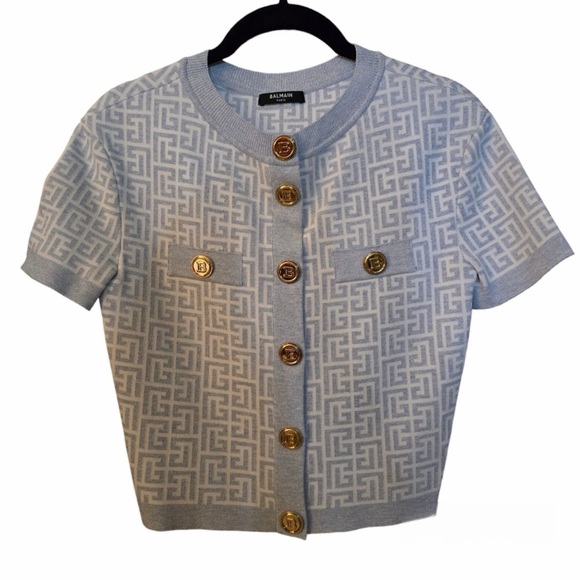 Balmain Light Blue Cardigan with Signature Buttons - Picture 4 of 10